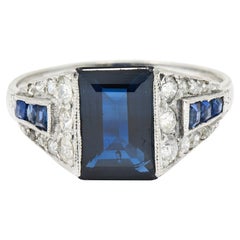 1920's Art Deco 2.79 Carats Sapphire Diamond Platinum Band Ring