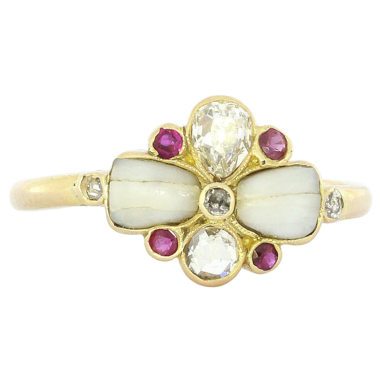 Art Nouveau Floral Diamond Ruby Ring in Yellow Gold