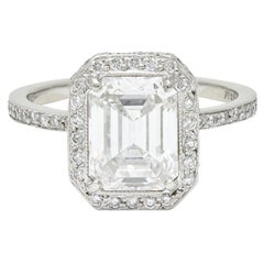 Cartier 3.82 Carats Emerald Cut Diamond Platinum Halo Engagement Ring GIA