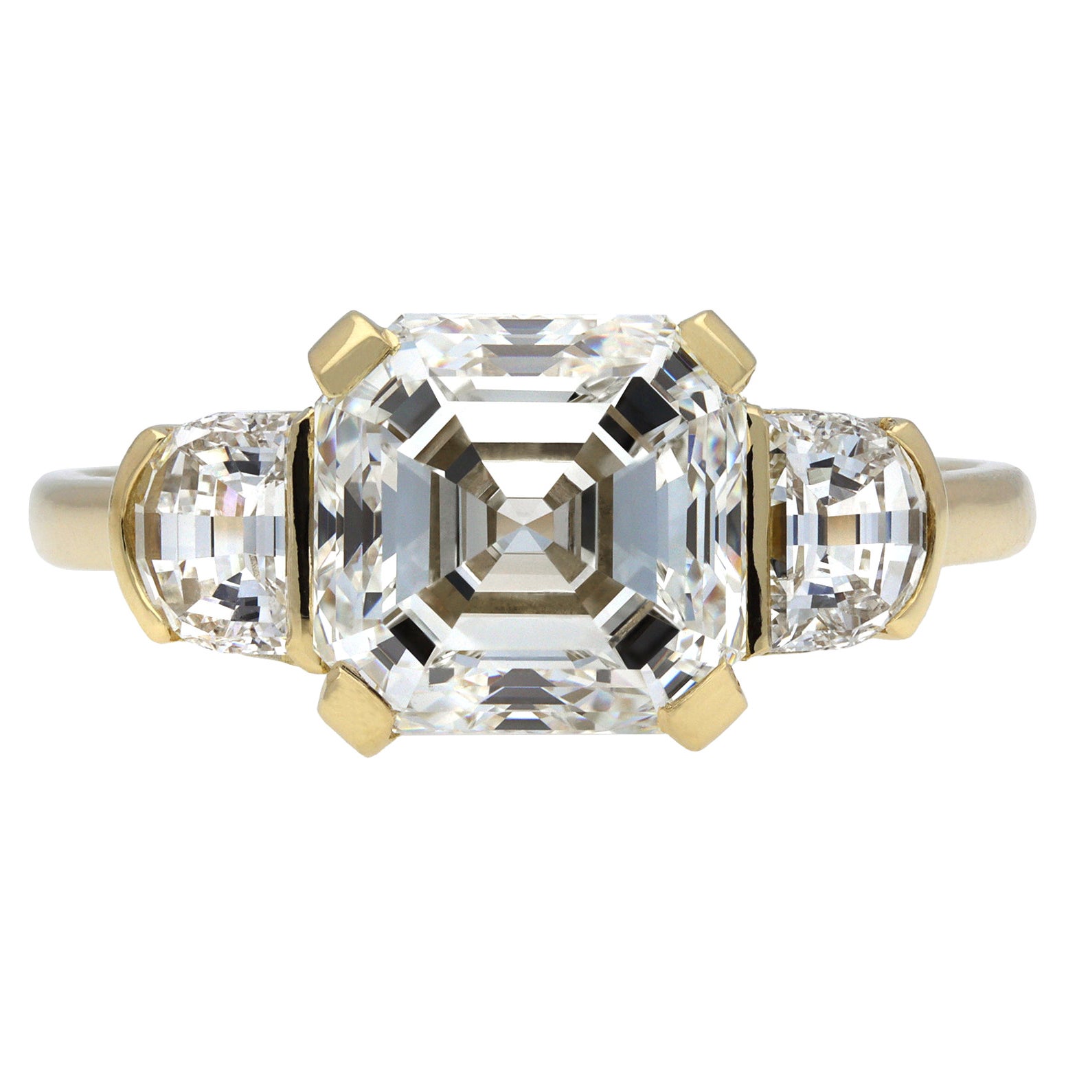 Asscher Cut Diamond Flanked Solitaire Ring, Circa 1950 For Sale