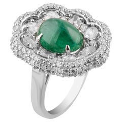 18k gold 3.62cts Emerald & 1.39cts Diamond & 0.67cts rosecut diamond Ring