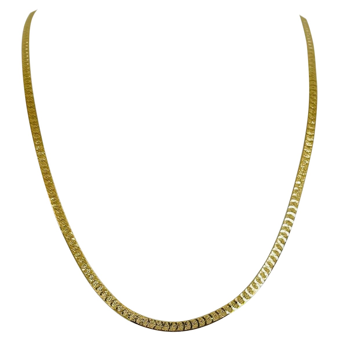 14 Karat Yellow Gold Solid Diamond Cut Herringbone Link Necklace, Italy