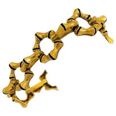 18 Karat Yellow Gold and Blue Enamel UnoAErre Bamboo Link Bracelet Italy