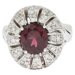 Vintage Garnet Diamond 18 Karat White Gold Pinwheel Cluster Ring