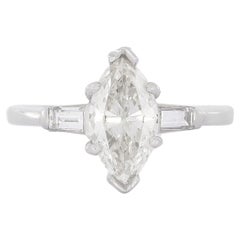 Bague solitaire en platine avec diamant taille marquise de 1,01 carat