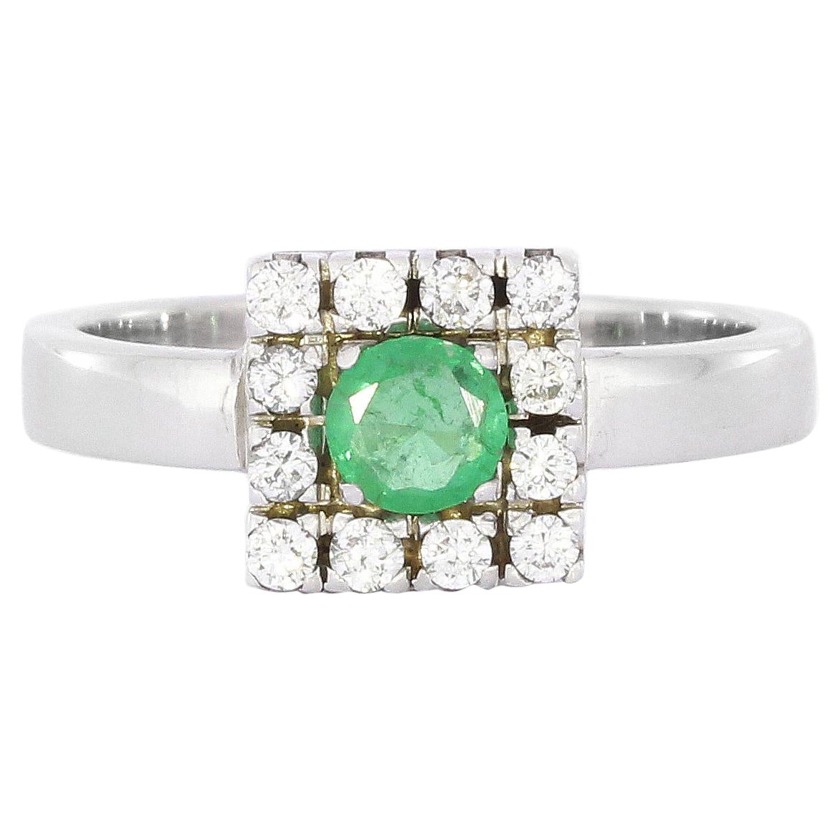 Emerald Diamond Ring in White Gold