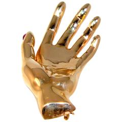 1955 Ruby Gold Hand Motif Dress Clip
