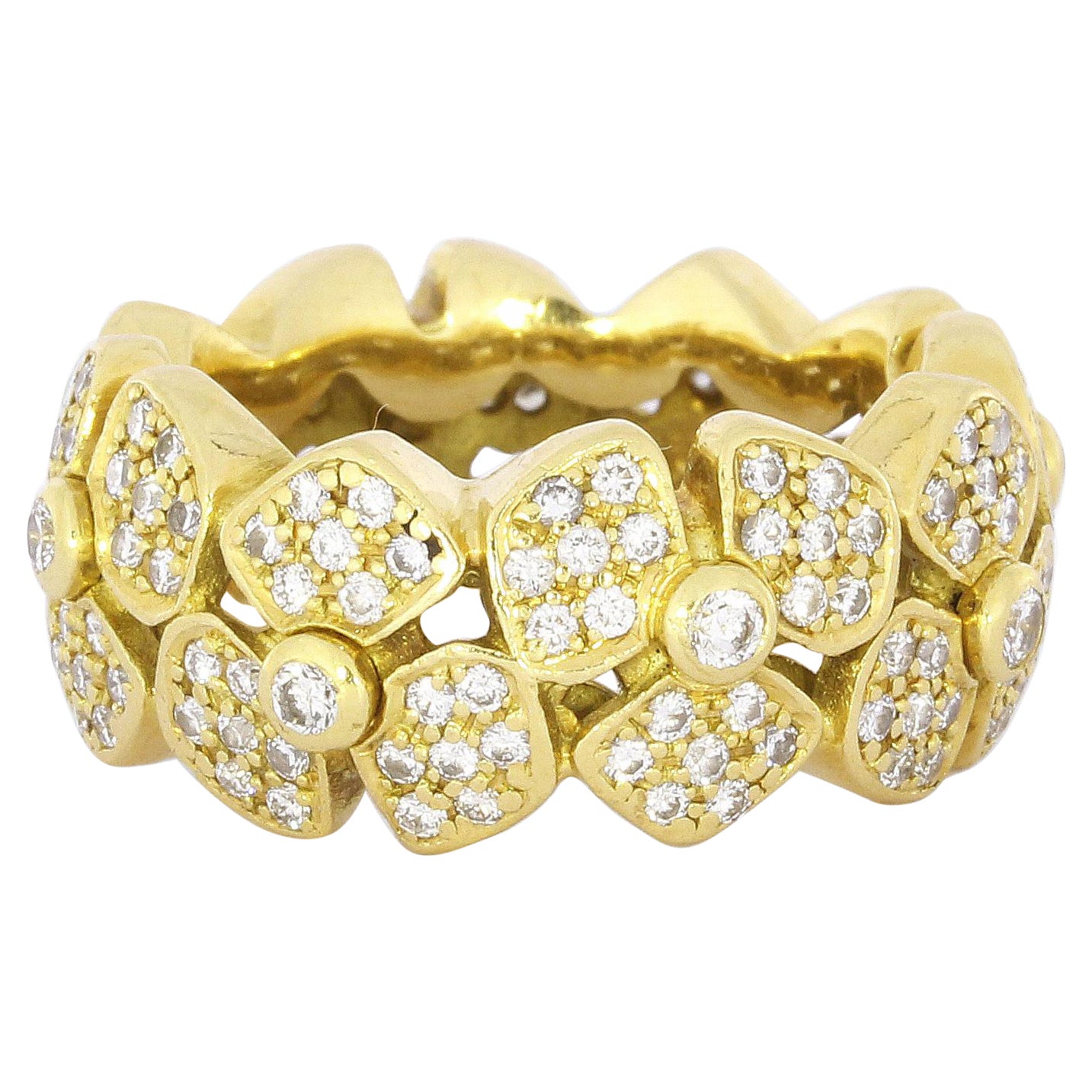 1.47 Carat Floral Yellow Gold Diamond Band Ring For Sale