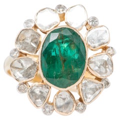 Used 3ct Emerald Bezel Set with Diamond Slice Halo 14K Yellow Gold Engagement Ring