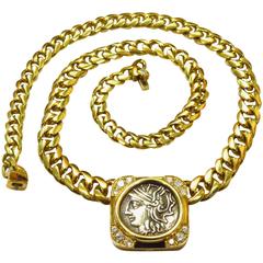 Classic Bulgari Ancient Coin Diamond Gold Necklace