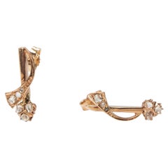 Circa 1920's Art Deco 14K Rose Gold Vintage Drop Earrings with Rose Cut Diamonds