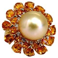 Golden South Sea Pearl Citrine Ring 14kt