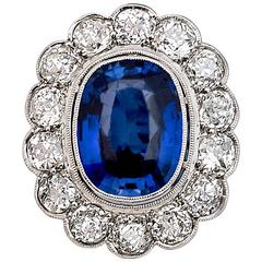 Antique Sapphire Diamond Platinum Cluster Engagement Ring 3