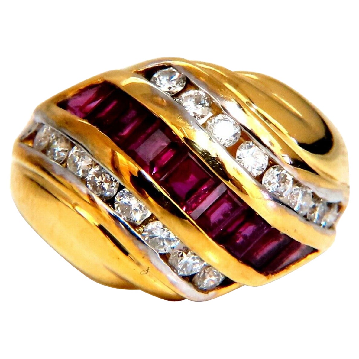 1.50ct Natural Rubies and Diamonds Band Ring Channel Wave