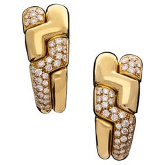 Bulgari Stylish Pair Vintage Gold Diamond Hoop Earrings