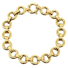 Aaron Basha Polished 18 Karat Yellow Gold Double Bar and Circle Link Bracelet