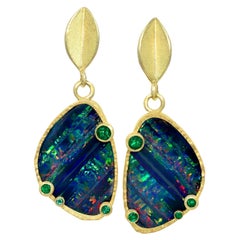 Barbara Heinrich One of a Kind Opal Doublet Emerald Dangle Drop Earrings