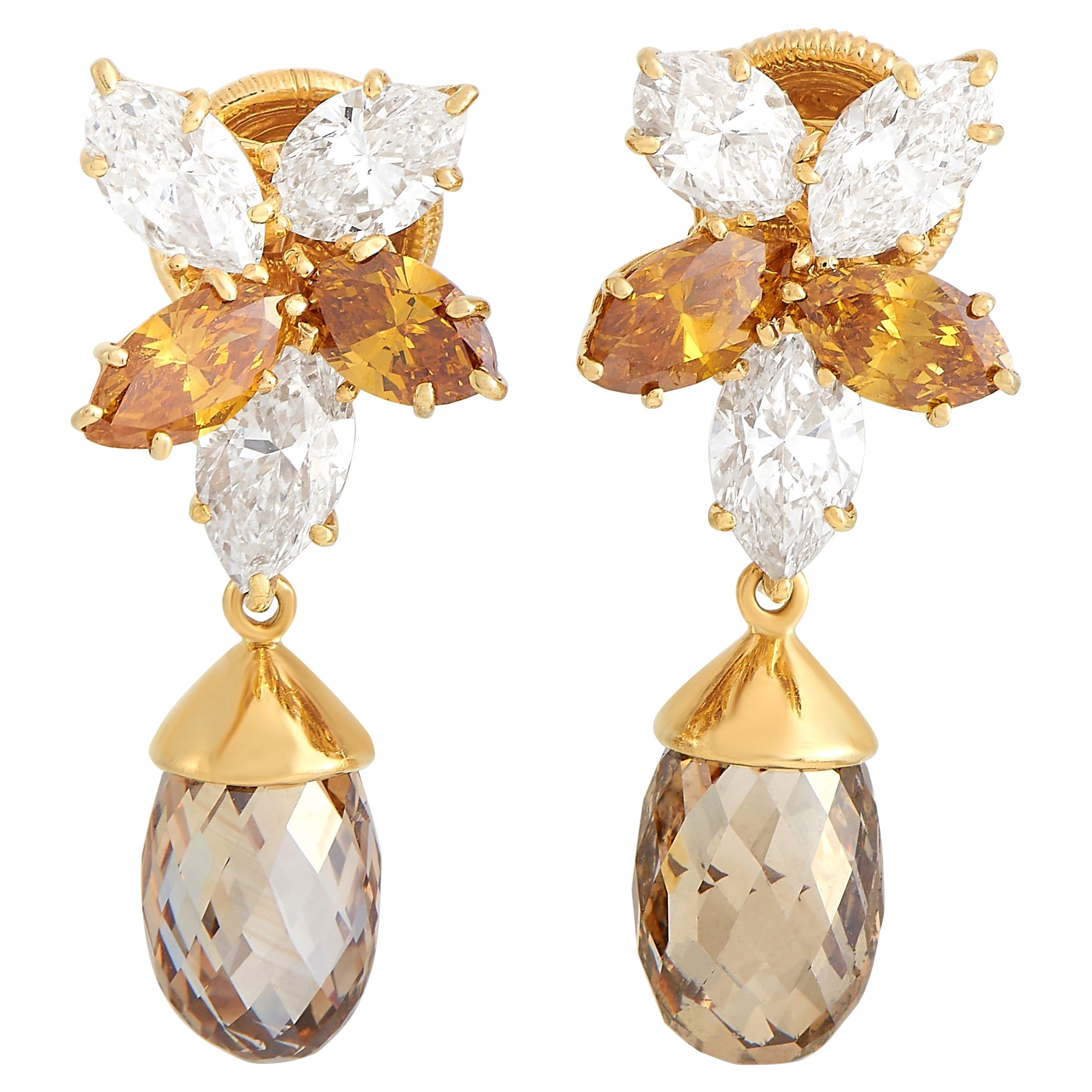 Harry Winston 18K Yellow Gold 6.00 Ct White and Colored Diamond Clip-On Earrings