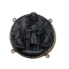 Antique Spanish Hat Badge Pendant Carved in Jet