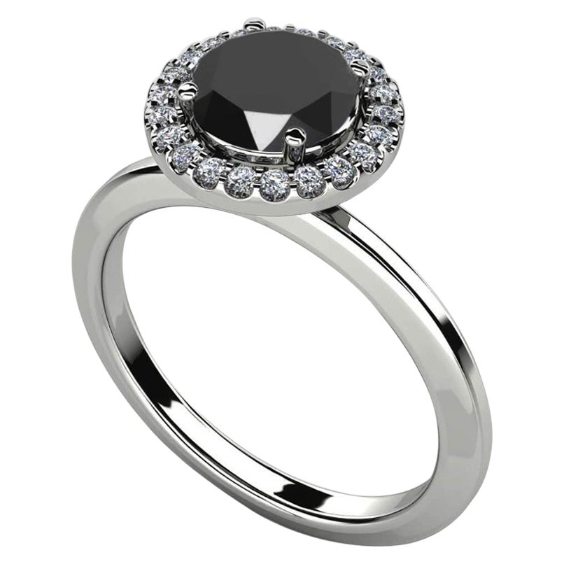 1.93 Carat Round Black Diamond Halo Cocktail Ring in 14K White Gold