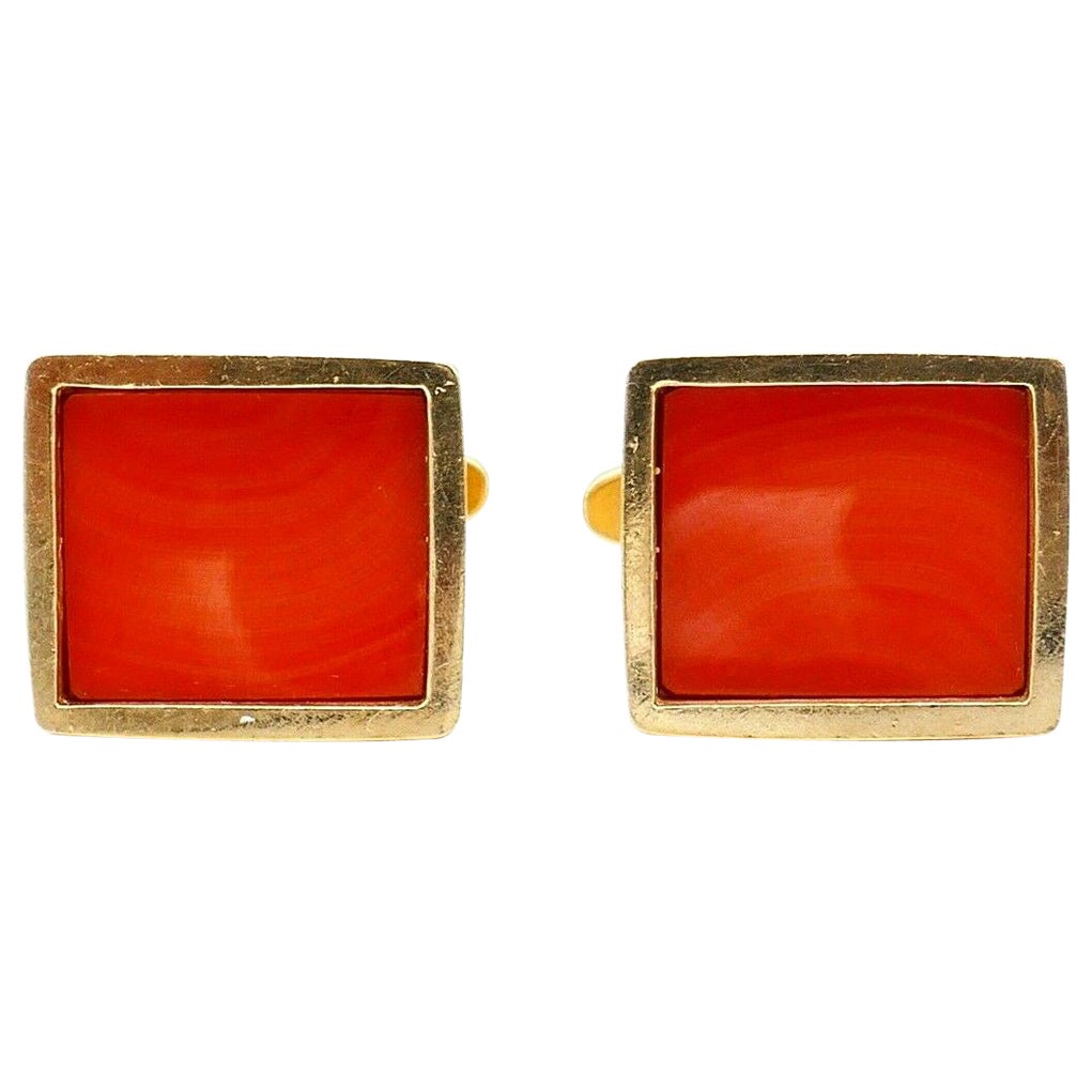 Vintage Yellow Gold Coral Rectangular Cufflinks For Sale