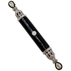 Austrian Art Deco Onyx Diamond Gold Platinum Bar Pin 3
