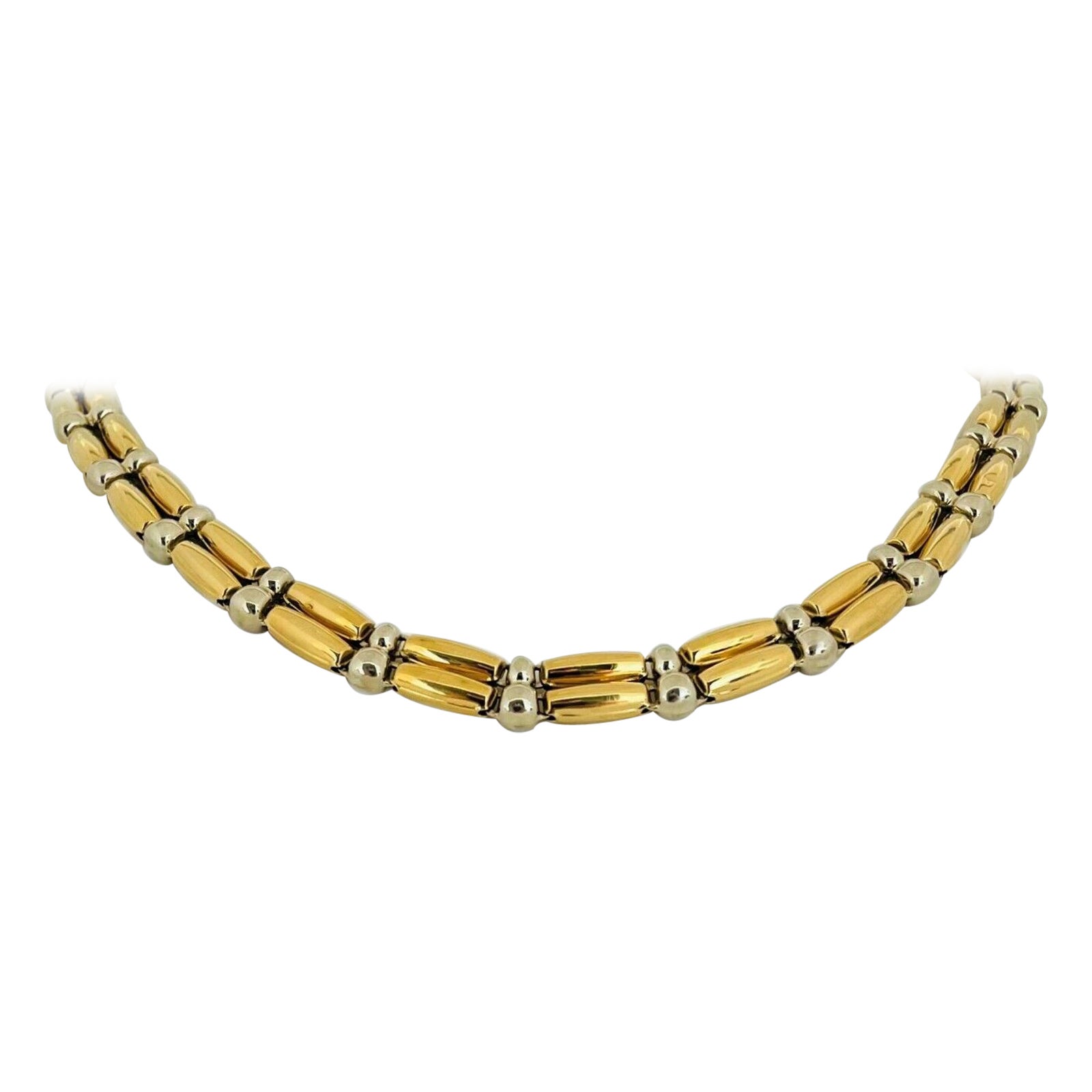 Chimento 18 Karat Yellow White Gold Ladies Two Tone Bar Link Necklace, Italy