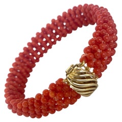 Marina J. Woven Mediterranean Coral Bracelet with 14K Yellow Gold