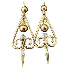 Antique Victorian Diamond Drop Earrings, 15ct Yellow Gold, Dangly Earrings