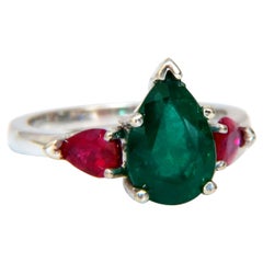 3.01ct Natural Pear-Shaped Emerald Cut Emerald Ruby Ring 14kt