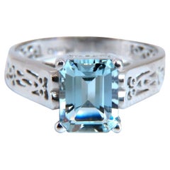 2ct Natural Emerald Cut Aquamarine Ring 14kt