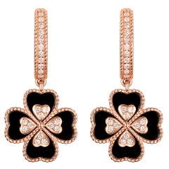 14K Rose Gold Onyx Diamond Drop Clover Earring