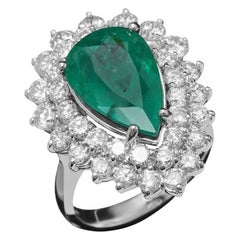 14 Karat massiver Weißgold Ring mit 7,50 Karat natürlichem Smaragd und Diamant