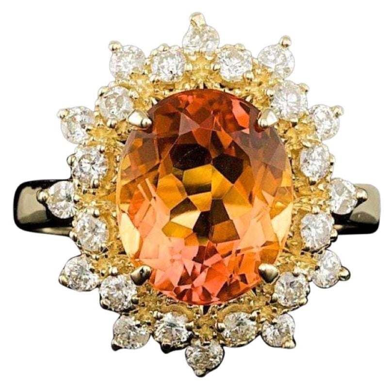 4.10 Carats Natural Citrine and Diamond 14K Solid Yellow Gold Ring For Sale
