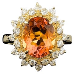 4.10 Carats Natural Citrine and Diamond 14K Solid Yellow Gold Ring