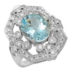 4.60 Carats Natural Aquamarine and Diamond 14K Solid White Gold Ring