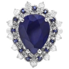 Zafiro azul natural de 6,00 quilates y diamante Anillo de oro blanco macizo de 14 quilates