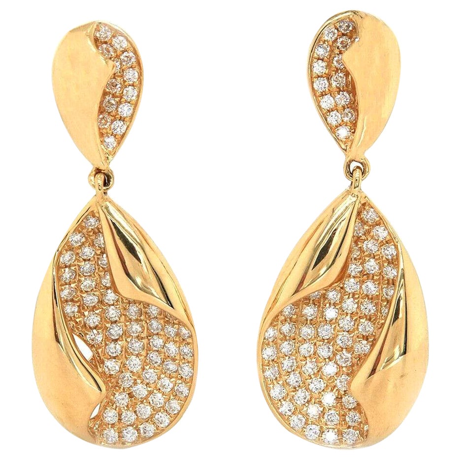 New 1.09ctw Pave Diamond Foldover Dangle Earrings in 18K Yellow Gold For Sale
