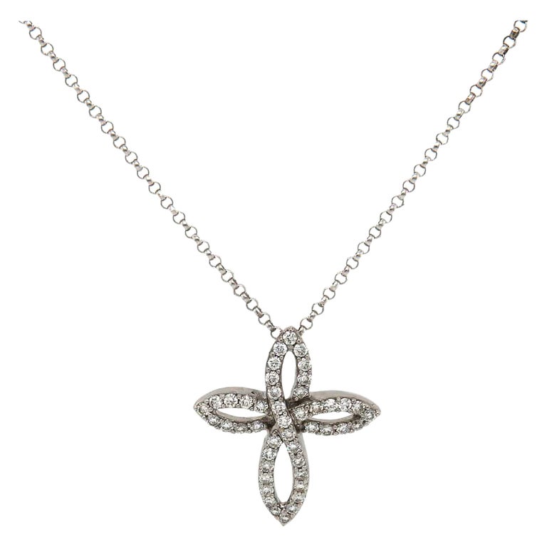 0.40ctw Diamond Twist Cross Pendant Necklace in 18K White Gold For Sale