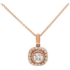 Gorgeous 0.85 CTW Diamond Halo Pendant Necklace in 14K Rose Gold