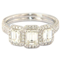 2.00ctw Emerald Cut Diamond Three Stone Frame Engagement Ring in 18K White Gold