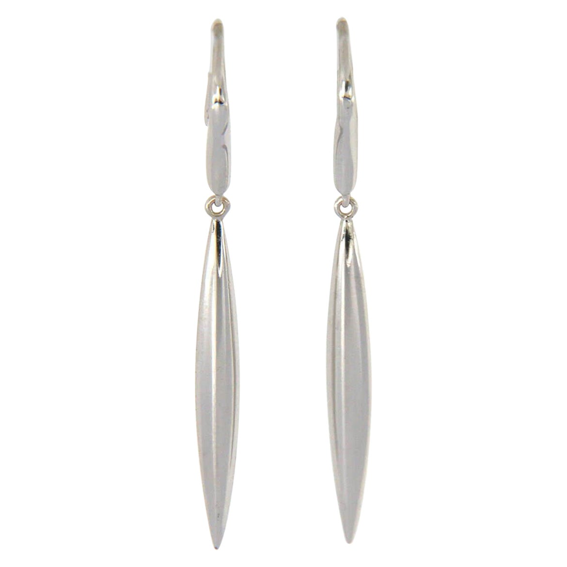 Tiffany & Co. Feather Hook Dangle Earrings in 18K White Gold W/Box