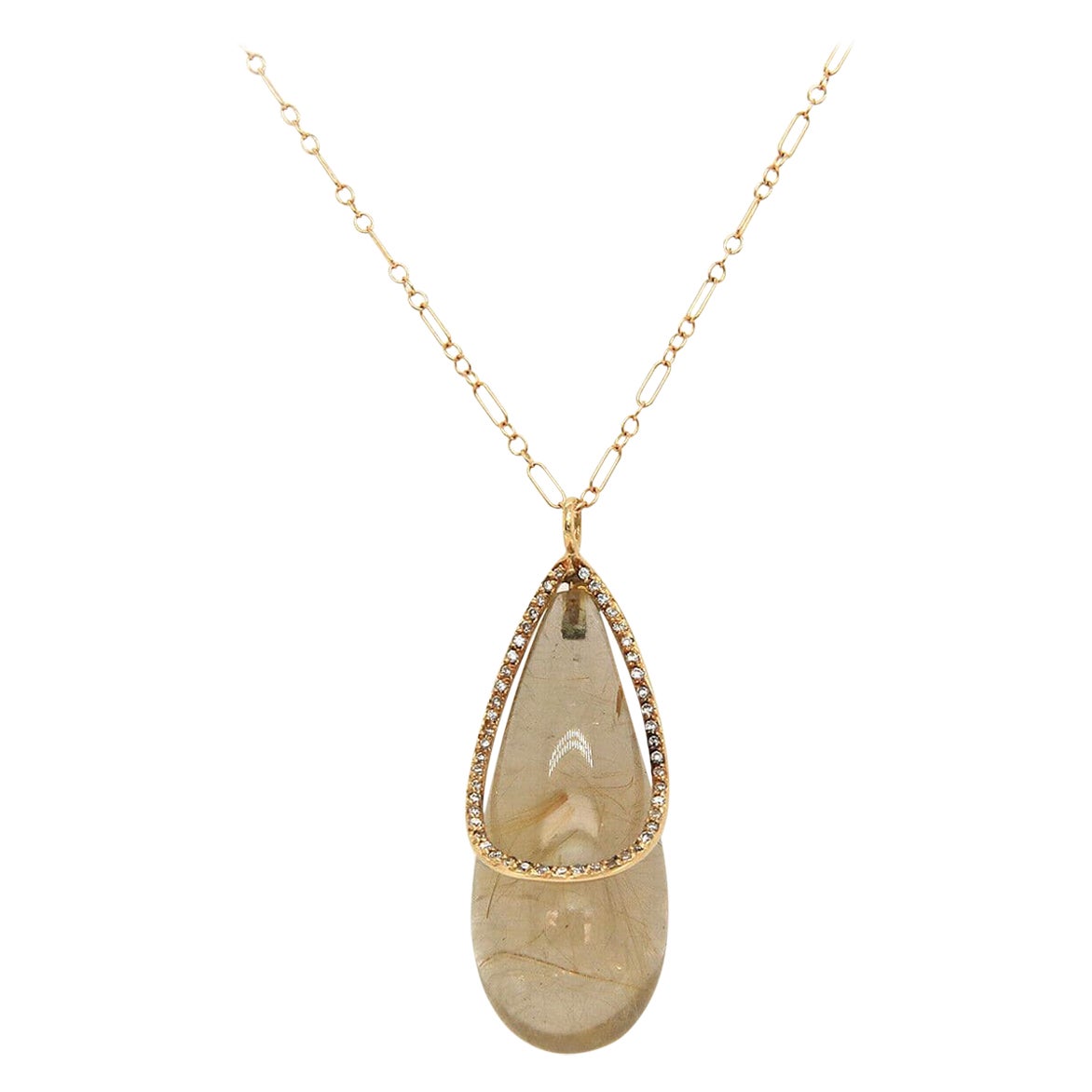 Mauri Pioppo Rutilated Quartz and Diamond Pendant Necklace in 18K Yellow Gold For Sale