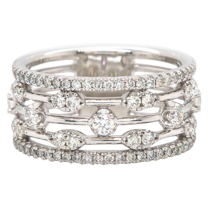 Roule and Co. White Diamond Yellow Gold FiveRow Open Pixel Dust Band