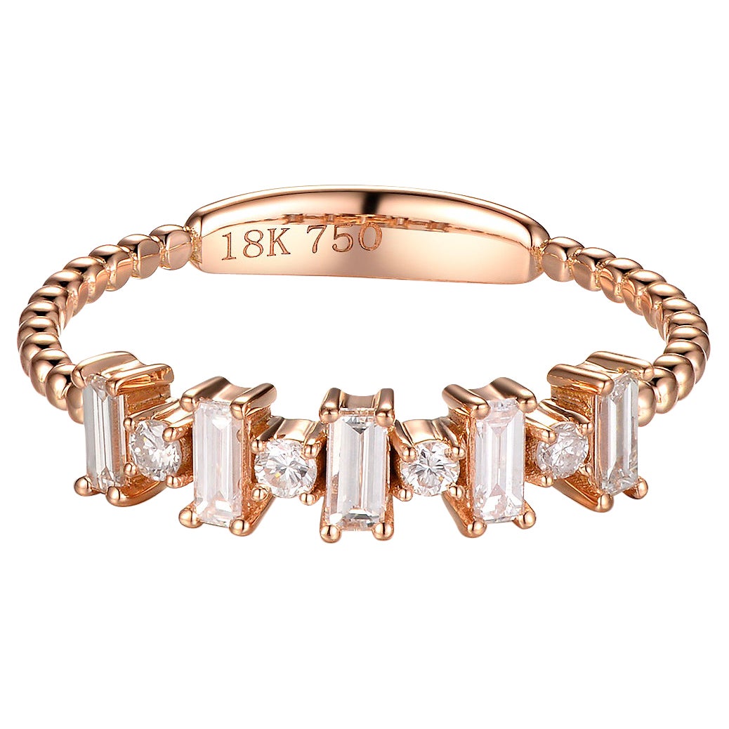 Taper Round Diamond Band Ring in 18 Karat Rose Gold For Sale