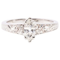 VVS1 Certified Marquise Diamond and Round Diamond 18 Carat Gold Engagement Ring