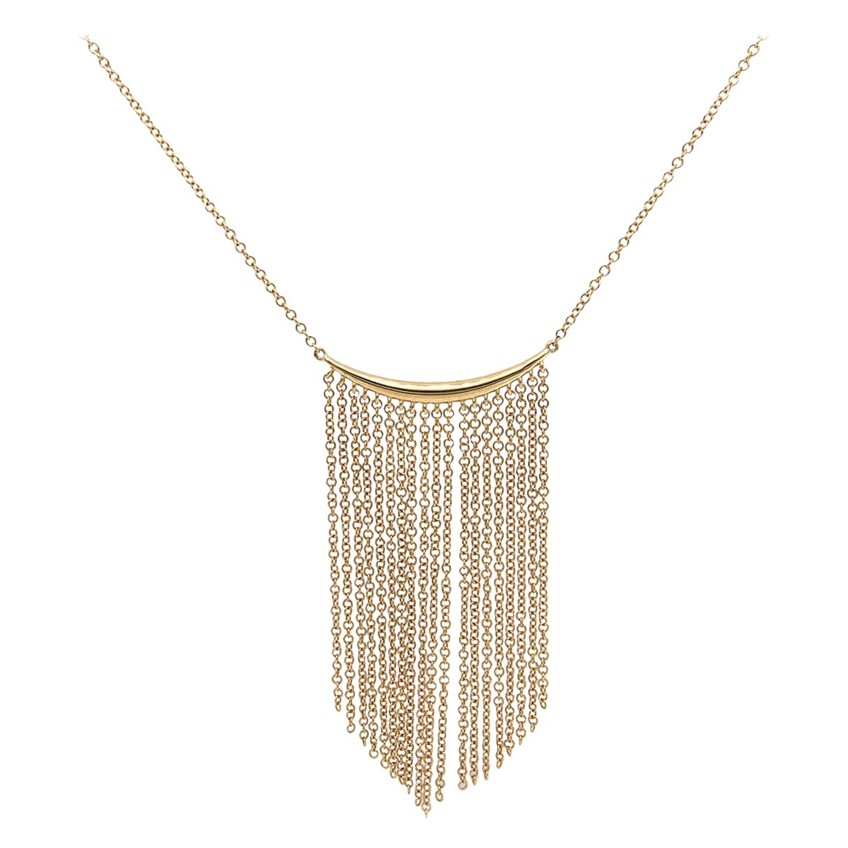 New Gabriel & Co. Curved Bar Multi Strand Fringe Necklace in 14K Yellow Gold For Sale
