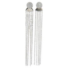 New 0.19ctw Pave Diamond Disc Chain Tassel Earrings in 14K White Gold