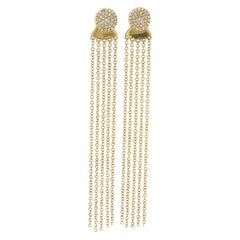 New 0.19ctw Pave Diamond Disc Chain Tassel Earrings in 14kt Yellow Gold