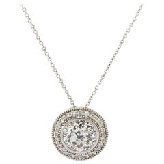 2.33ctw Round Diamond Bezel Set Halo Milgrain Pendant Necklace in 14K White Gold